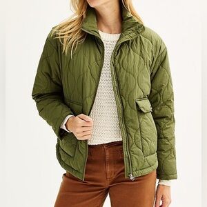 Sonoma Dark Olive Green Quilted Puffy Jacket Size M New
